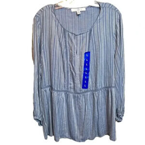 FEVER‎ blue and white striped top